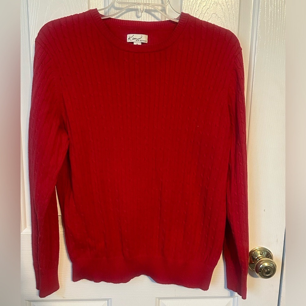 Womens Kim Rogers Pullover Cable‎ Knit Red Sweater Sixe XL